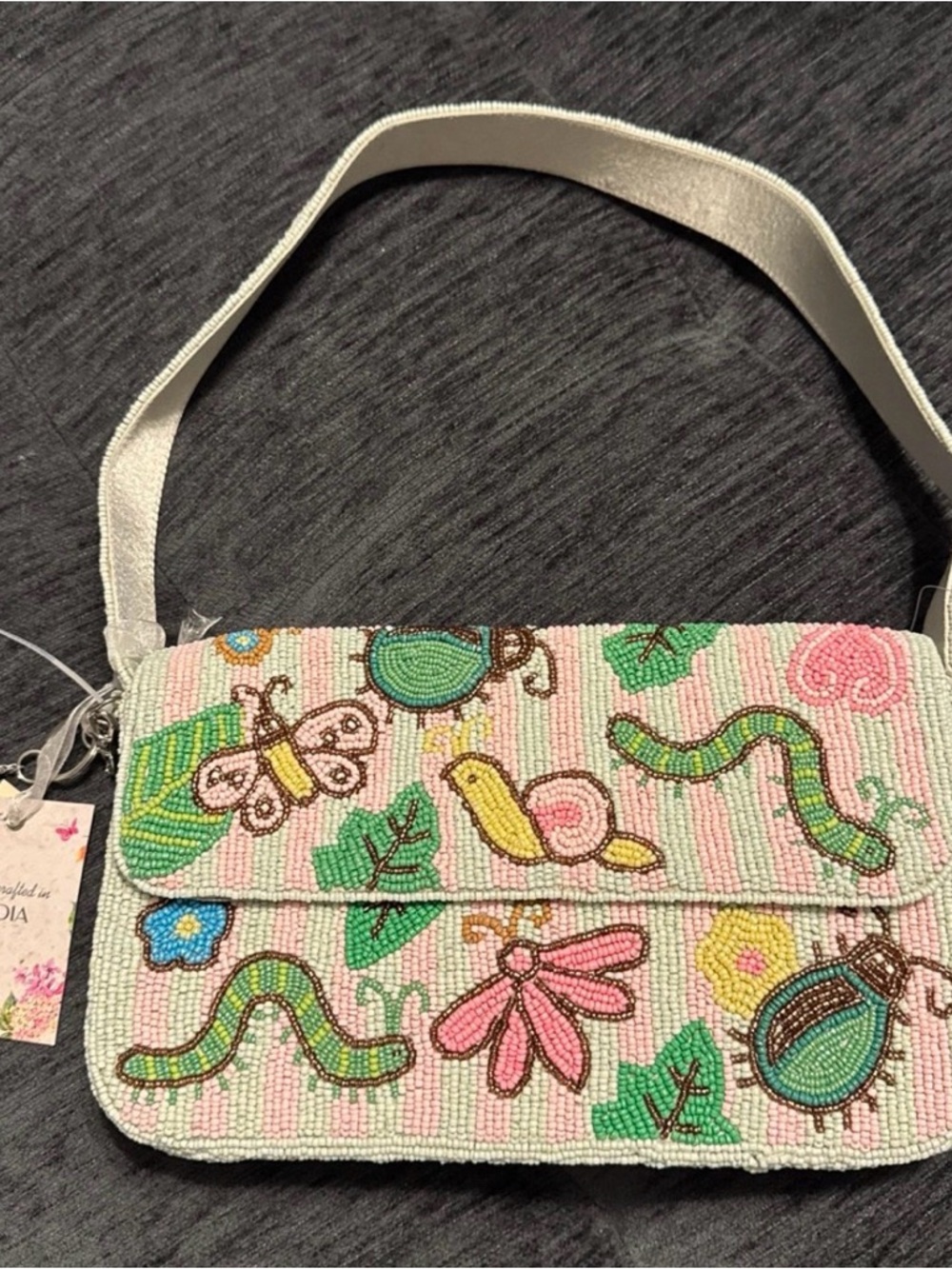 Viral Beaded Floral & Critter Crossbody Bag - Pink, Green, Yellow